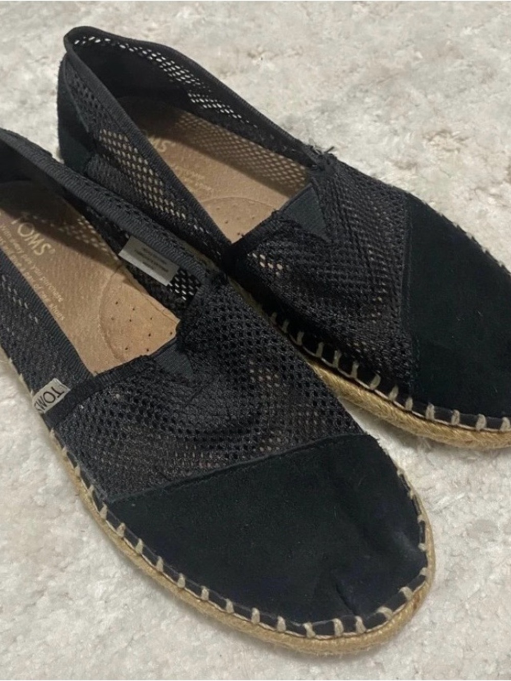 TOMS Black Mesh Espadrille Flats Womens 6